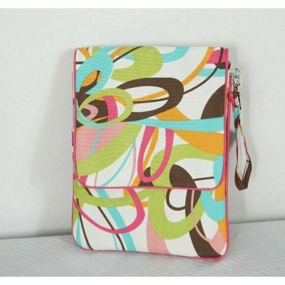 Tablet Bag Canvas Tech bag 3 pockets Multi Color Pattern Geometric New - Picture 5 of 6